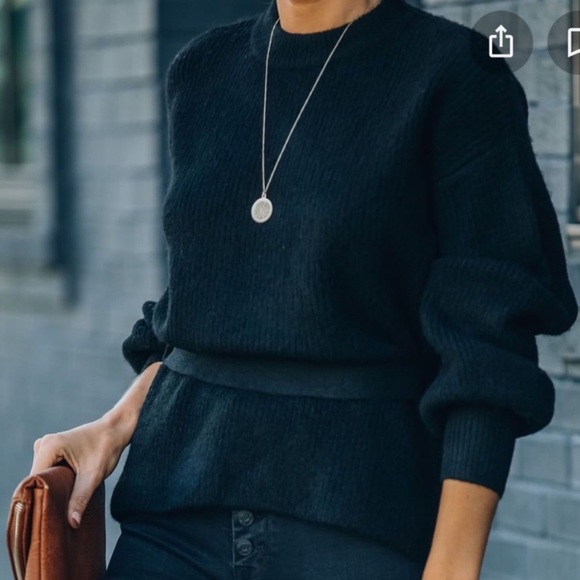 Vici Open Back Tie Waist Balloon Sleeve Black Sweater - Picture 9 of 9